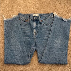 Madewell Medium Blue Frayed Hem Straight Leg Jeans